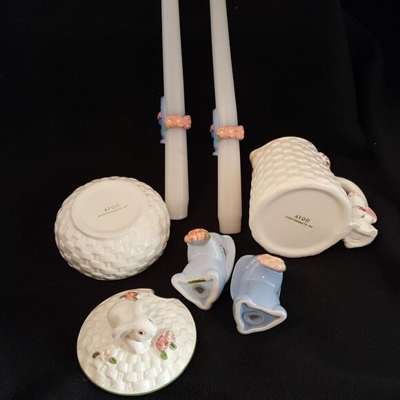 Vintage Avon Bunny Easter Taper Candles Salt Pepper Sugar Creamer Rabbits Lot - Picture 4 of 9